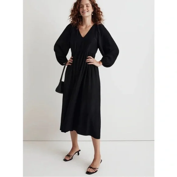 Madewell | Dresses | New With Tags Madewell Black Vneck Empire Midi Dress  Black Size Medium No47 | Poshmark